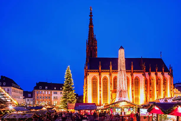 Christmas Market around the Marienkapelle (Church Of St Mary) in Würzburg