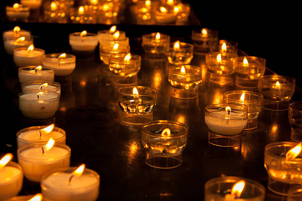 istock Romantic glowing long row of candlelight burning 504564191
