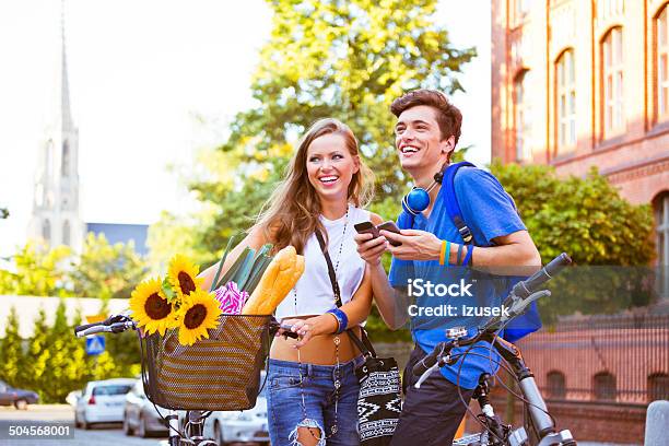 Cheerful Urban Young Couple Stock Photo - Download Image Now - Adolescence, Close-up, Happiness
