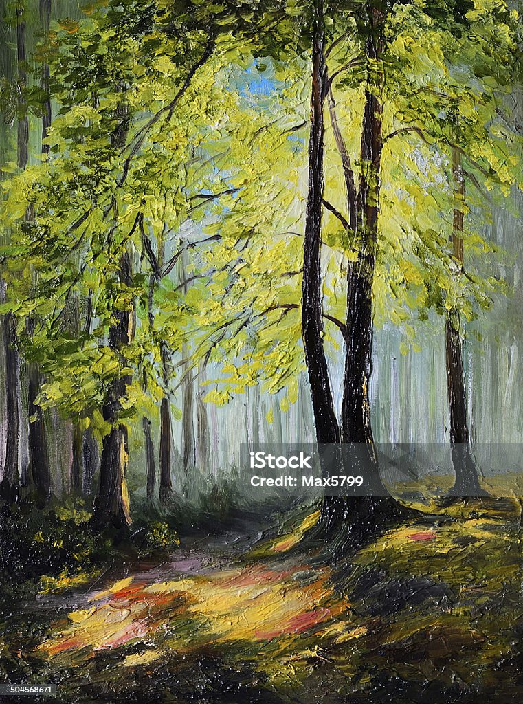 Oil painting landscape - colorful autumn forest Acrylic Painting stock illustration