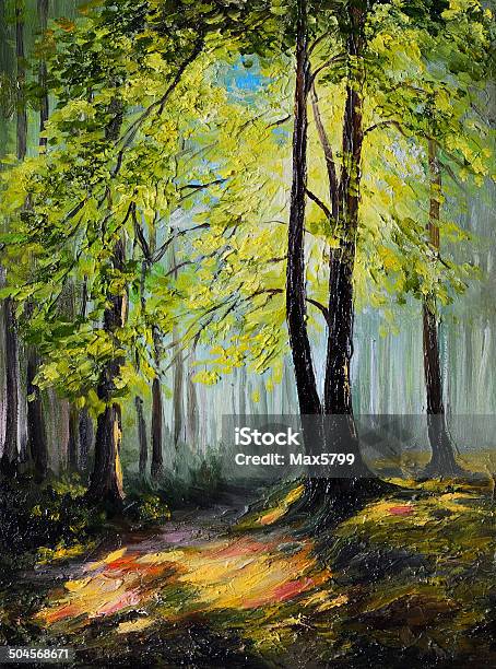 Oil Painting Landscape Colorful Autumn Forest Stock Illustration - Download Image Now - Acrylic Painting, Art Product, Autumn