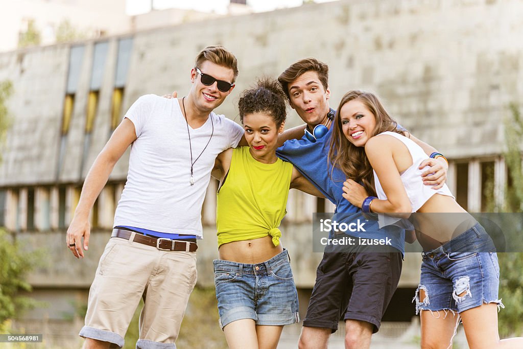 Cheerful friends Outdoor portrait of happy young people. 20-24 Years Stock Photo