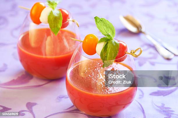 Tomato Soup With Mozzarella And Basil Stock Photo - Download Image Now - Basil, Caprese Salad, Cheese