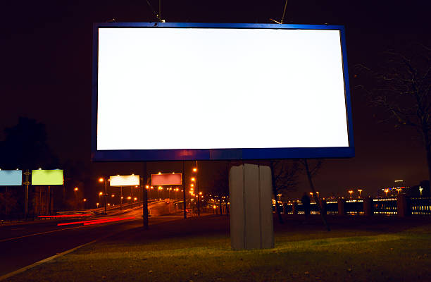 istock Big white billboard on night street 504572370