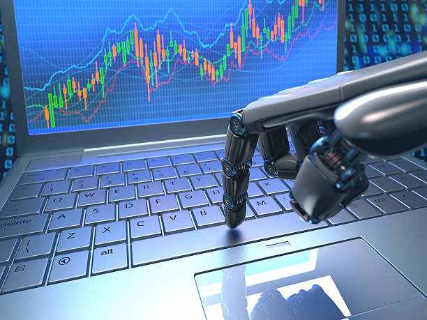 stock market roboter trading - industrieroboter arm grafiken stock-fotos und bilder