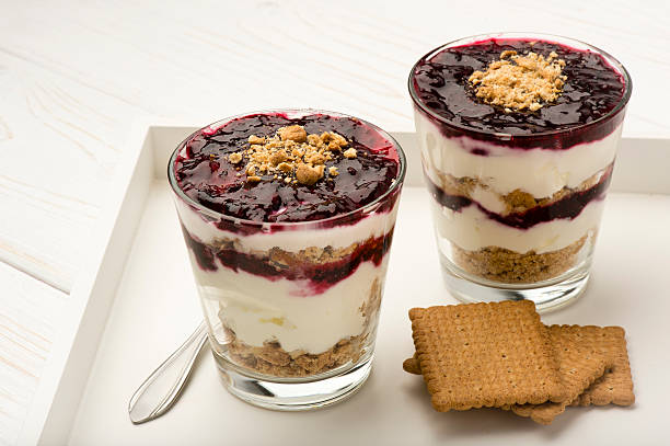 istock Healthy dessert with natural yogurt, biscuits and jam. 504573768