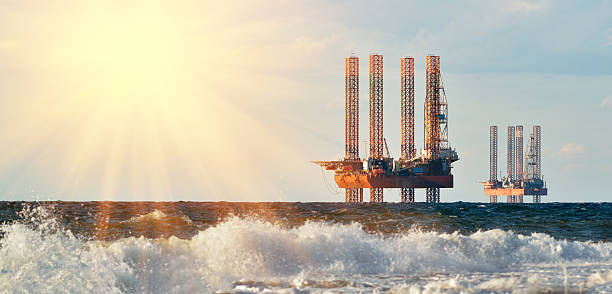 istock Drilling platforms on rising of the sun 504575904