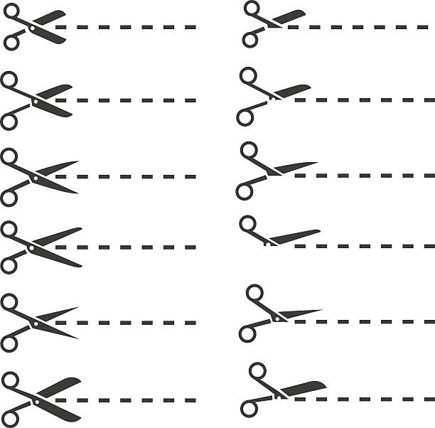 illustrazioni stock, clip art, cartoni animati e icone di tendenza di forbici con linee di taglio - dissection