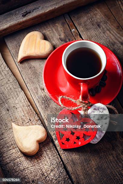 Coffee On Valentines Day Stock Photo - Download Image Now - Cafe, Caffeine, Carving - Craft Product