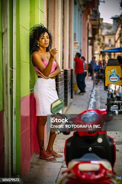 Cuban Lady On Havana Street Stock Photo - Download Image Now - Addiction, Adult, Building Exterior