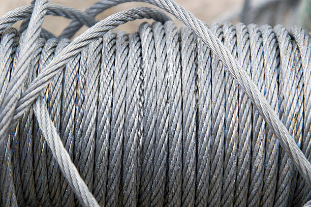 와이어 로프 케이블 스풀에 - steel cable wire rope rope textured 뉴스 사진 이미지