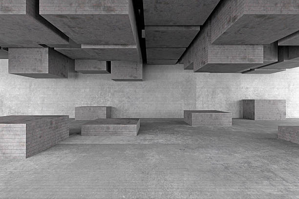 istock Abstract empty architecture space, dark gray concrete walls and shapes 504581395