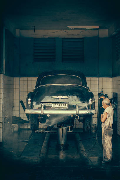 Row of vintage American luxury cars of the fifties and sixties