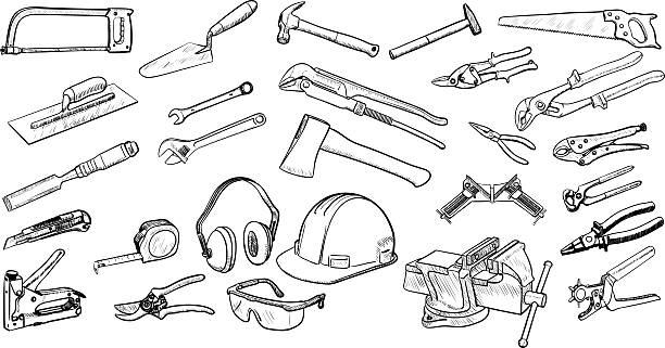 narzędzia ręczne kolekcja - adjustable wrench illustrations stock illustrations