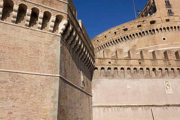 Rome, Italy - December 31, 2014: Architectural close up of Castel Sant'Angelo frontal Facade in Rome, Italy