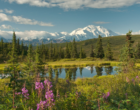 Sunrise over the Denali mountain range in Alaska