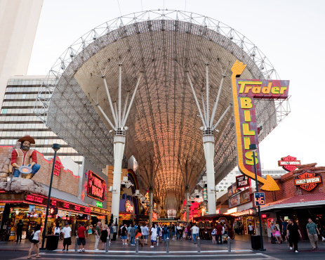 Tourists sight seeing on Fremont Street.
