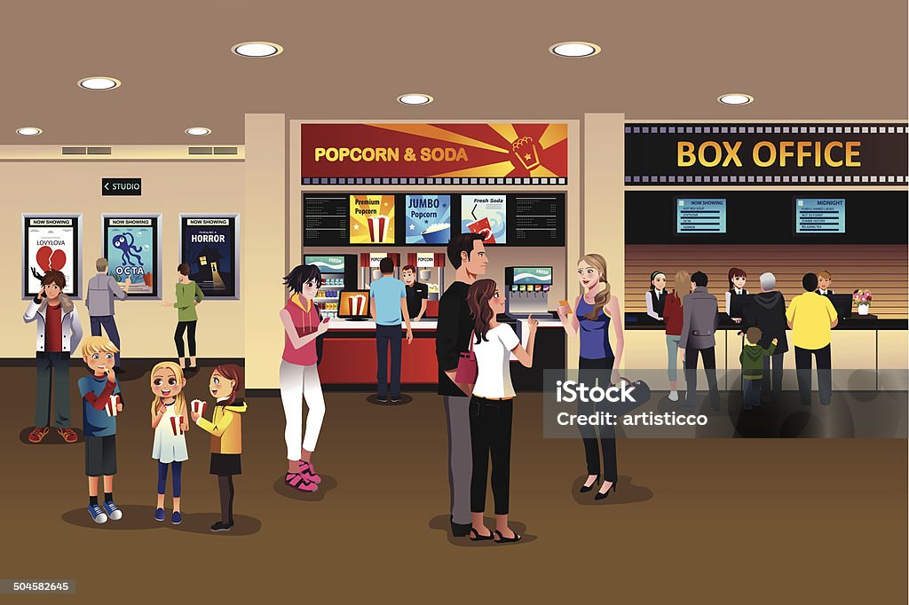 Scene in the movie theater lobby A vector illustration of scene in the movie theater lobby Movie Theater stock vector