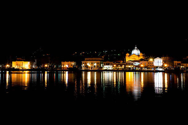 istock Mytilene City view from the sea at night 504584214
