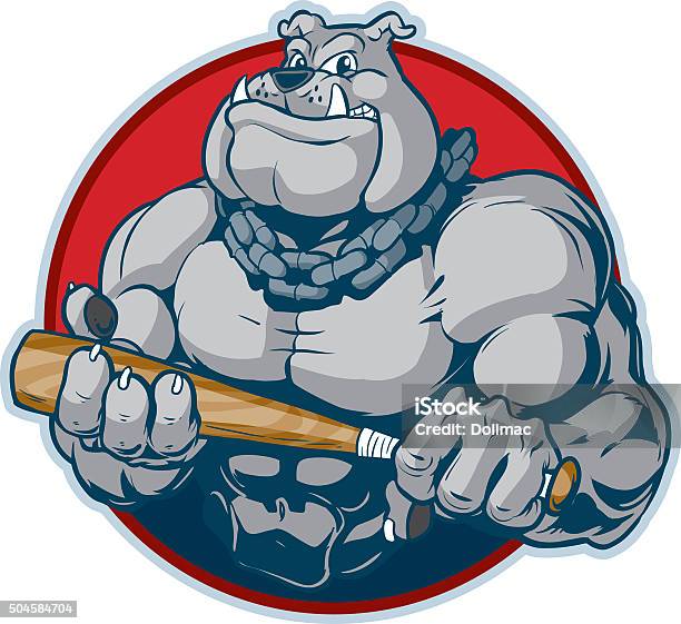 Muscular Bulldog With Bat Mascot Vector Illustration Stock Illustration - Download Image Now