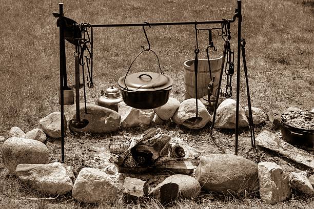 Cooking over an open fire pioneer style. 