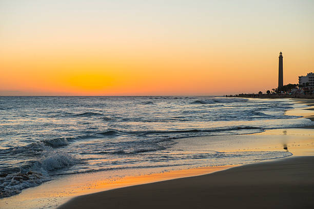 Sunset on Maspalomas beach, Gran Canaria, Spain. 