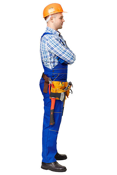 Side view portrait of young male construction worker
