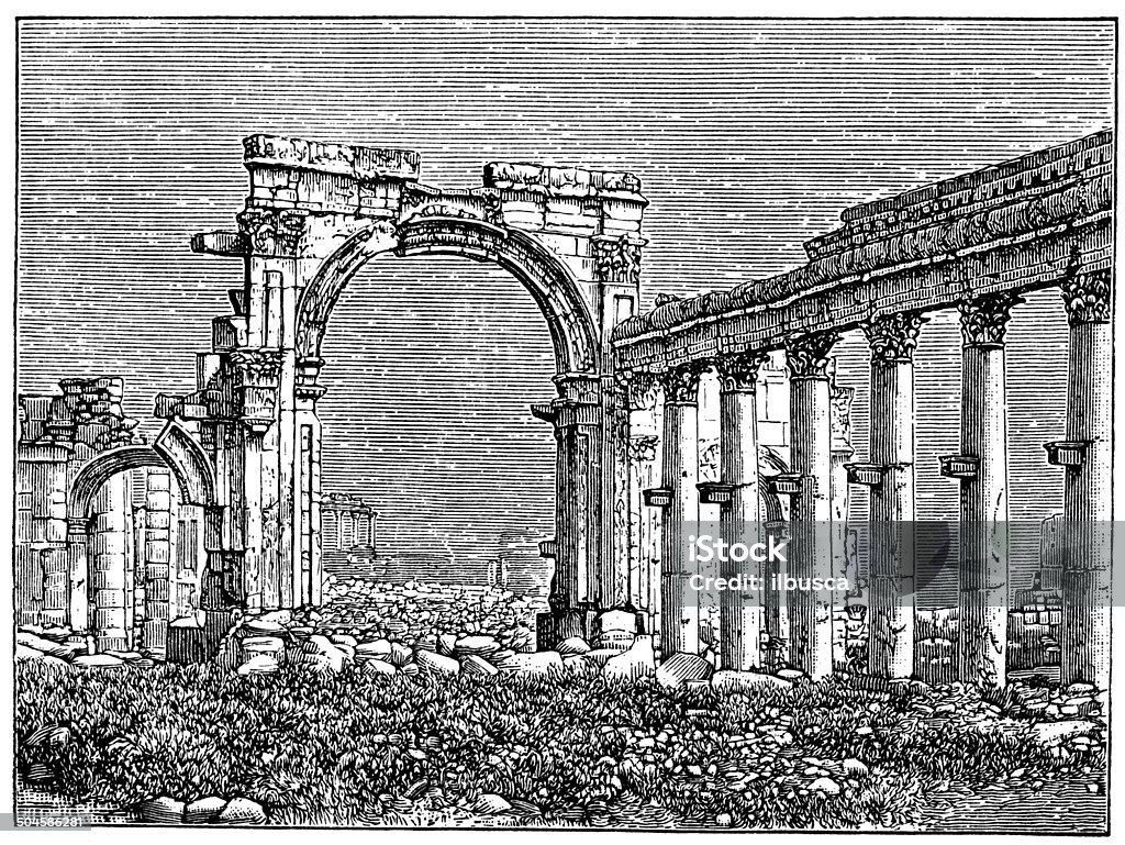 Старые иллюстрация Разоряет Колоннада - Стоковые иллюстрации Антиквариат роялти-фри