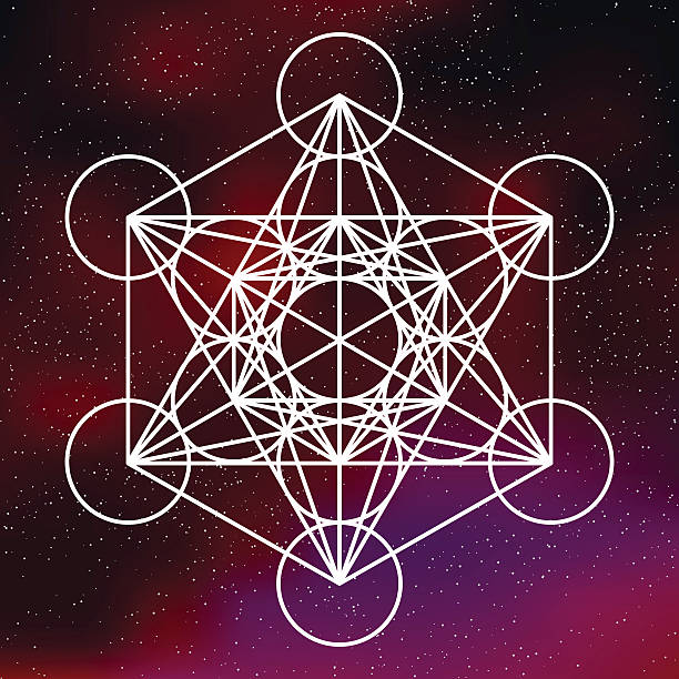 Sacred Geometry Metatron's Cube Icon on a Galactic Background A sacred geometric icon on a background of stars and space. Sacred geometry is the belief that certain shapes prove that God created the universe according to a geometric plan. Download includes an RGB AI10 vector EPS file as well as a high resolution JPEG (3,000 pixels in size). galaxy diagram stock illustrations