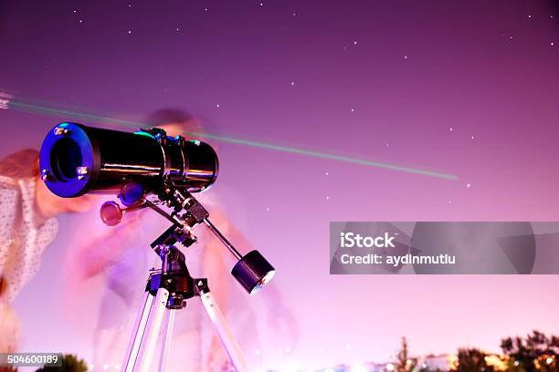 Viewing Stars Through Telescope Stock Photo - Download Image Now - Night, Above, Arts Culture and Entertainment