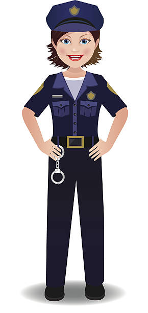 ilustraciones, imágenes clip art, dibujos animados e iconos de stock de cop mujer en uniforme - police officer security staff honor guard