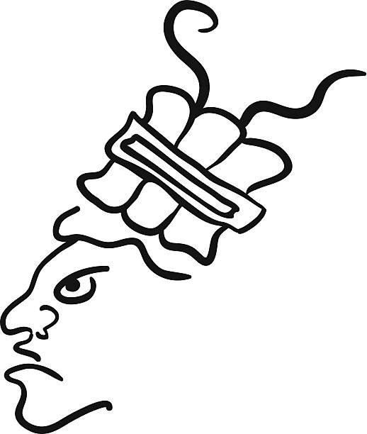 Face in style of Maya Indians, vector illustration on white background