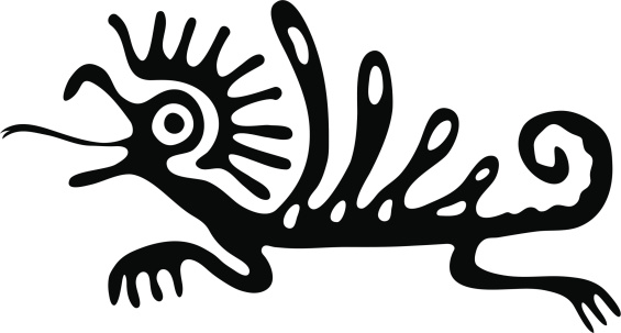 Black lizard or dragon in native style, vector illustration