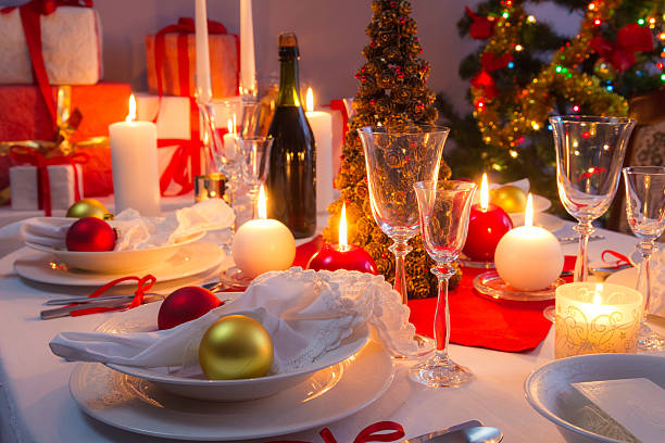 istock White and red decorations on the Christmas table 504602147
