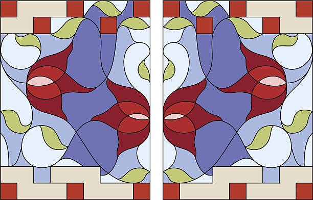 istock Stained glass window. Composition of stylized tulips, leaves, ge 504602621