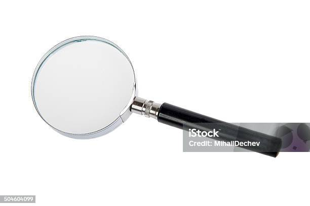 Magnifying Glass Isolated On A White Stock Photo - Download Image Now - Analyzing, Chrome, Cut Out