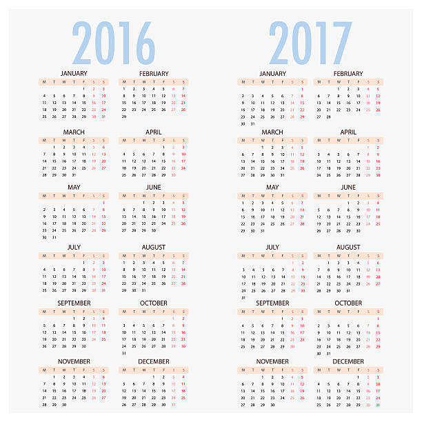 illustrations, cliparts, dessins animés et icônes de calendrier anglais pour ans, 2016, 2017 - 2017