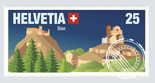 ilustraciones, imágenes clip art, dibujos animados e iconos de stock de swiss de envío - postage stamp switzerland swiss culture swiss currency