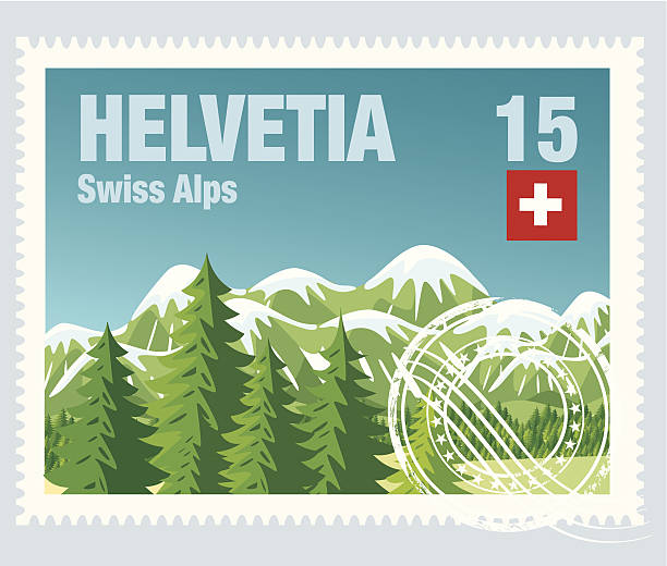 ilustraciones, imágenes clip art, dibujos animados e iconos de stock de swıss envío - postage stamp switzerland swiss culture swiss currency