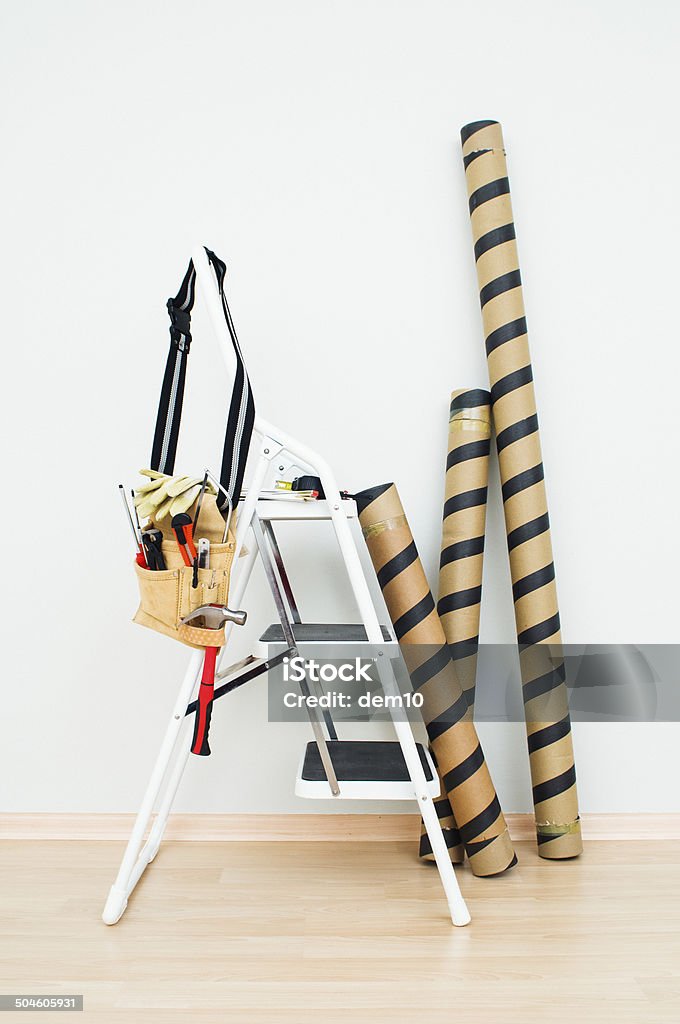 Home improvement Home improvement, Empty room with step ladder Construction Industry Stock Photo