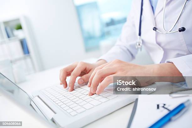 Pressing Buttons Stock Photo - Download Image Now - Doctor, Typing, Close-up