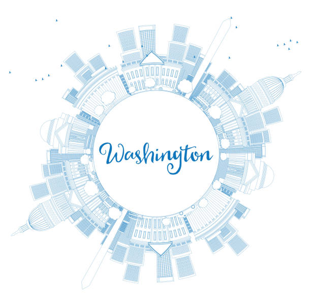 контур washington dc пейзаж с копией пространства и синий зданий - washington dc illustrations stock illustrations