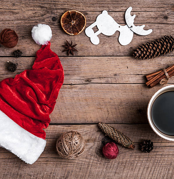 istock Cup of coffee and Santas hat, Christmas set 504608980