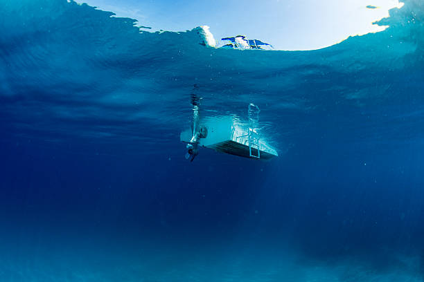 istock boat ship from underwater blue ocean 504610724