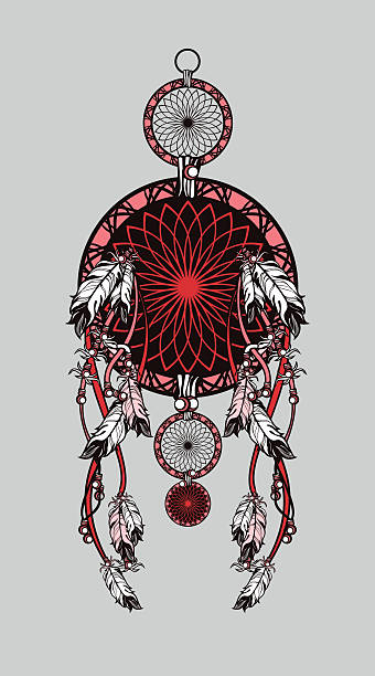 Indian dreamcatcher of shaman Vector illustration American Indian dreamcatcher of shaman on black background pow wow stock illustrations