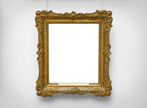 baroque empty frame on on white wall