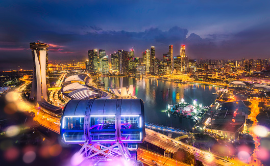 Celebrates 50 years Singapore city and firework view from Singapore flyer see the Marina bay sands and downtown, 2015
