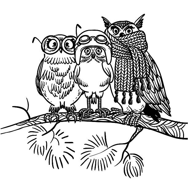 милый вектор яркий owls - loving bird love birds nest stock illustrations