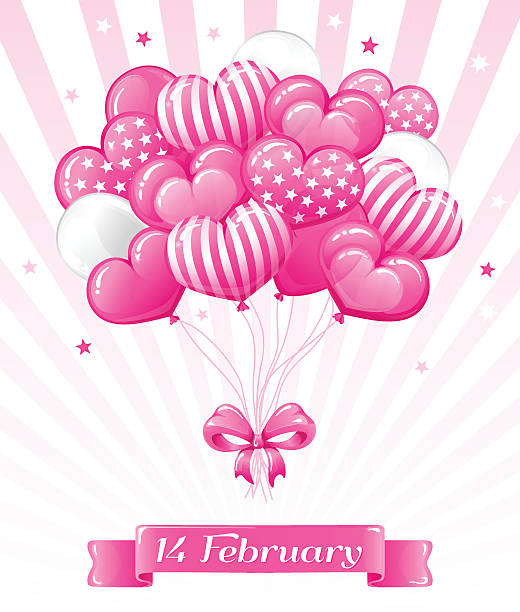 design für happy valentinstag mit rosa ballons. - korea child baby asian culture stock-grafiken, -clipart, -cartoons und -symbole