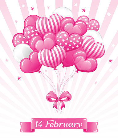 VECTOR eps 10. Design for Happy Valentine's Day with pink balloons. Candy hearts and bows